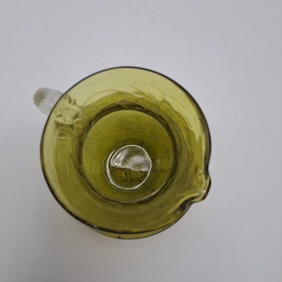 Pilgrim Green Crackle Glass Pitcher Clear Ribbed Applied Handle - Picture 8 of 9